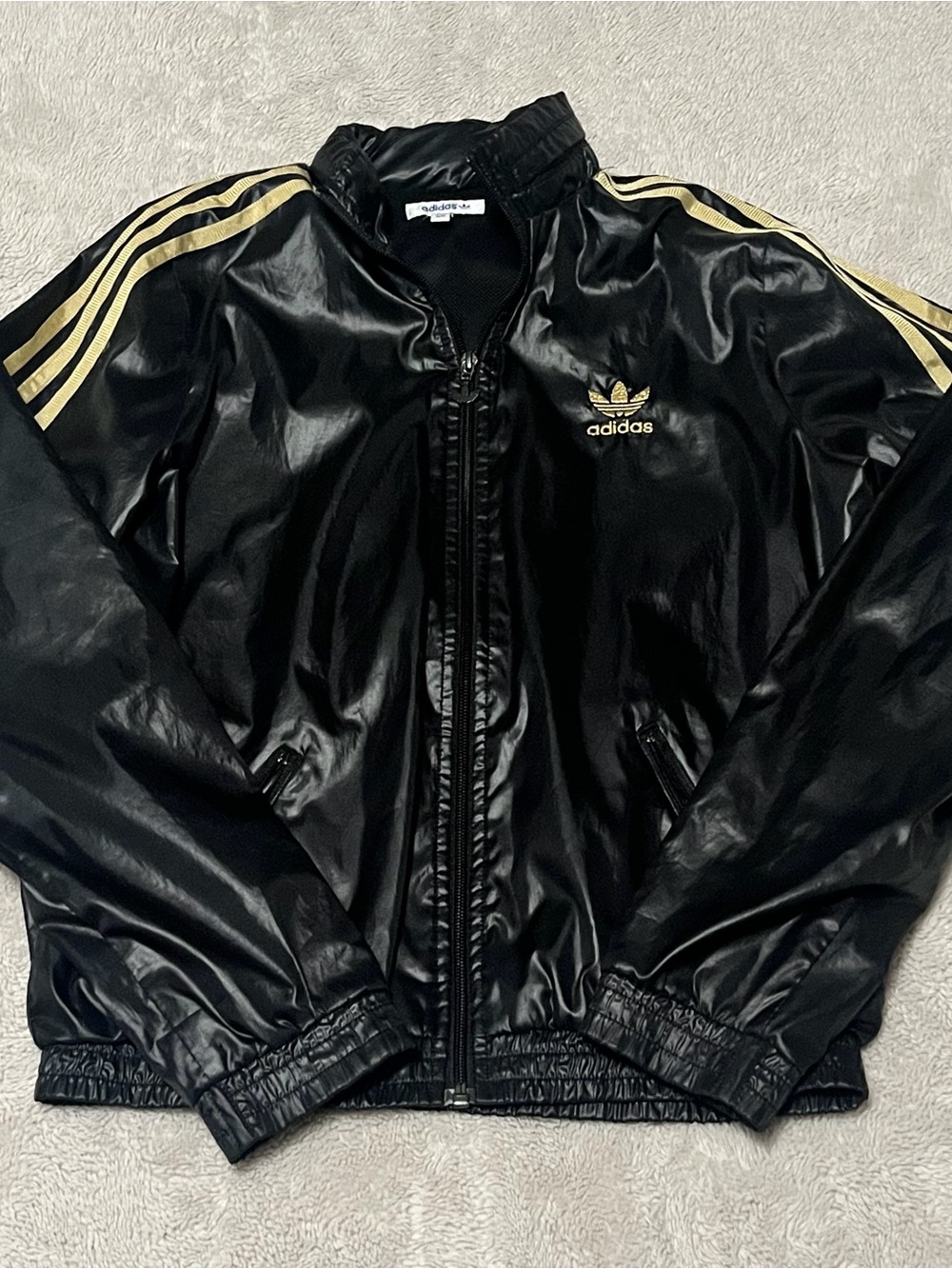 adidas Black and Gold Retro Windbreaker Jacket